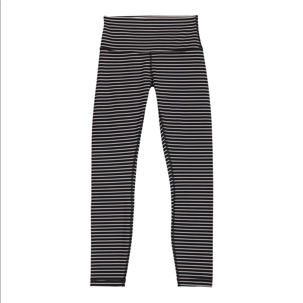Lululemon Athletics Black/White Striped High Waist Leggings, Not Cropped, Size S